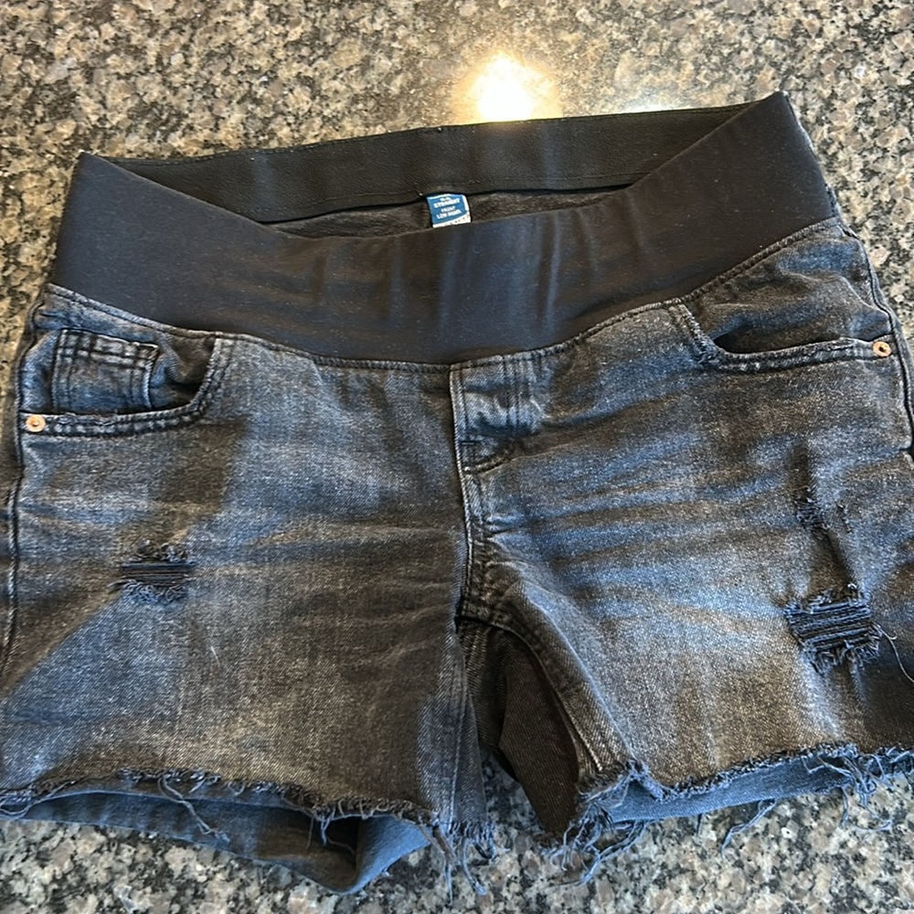Women's Maternity Grey Black Denim Shorts